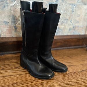 CHANEL Black Leather Heeled Boots